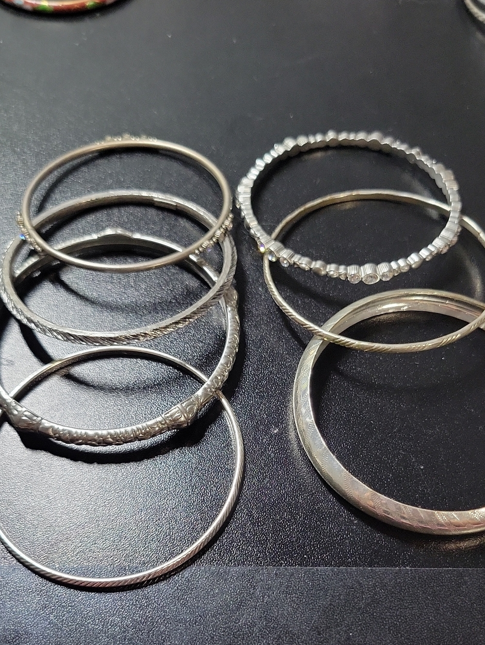Silver Tone Rhinestone Stackable Bangle Bracelet Lot - Picture 10 of 11